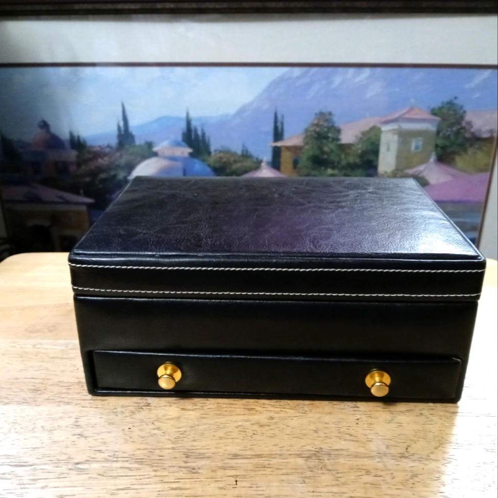 Vintage Blue Leather  Velvet Jewelry Box With DrawSize